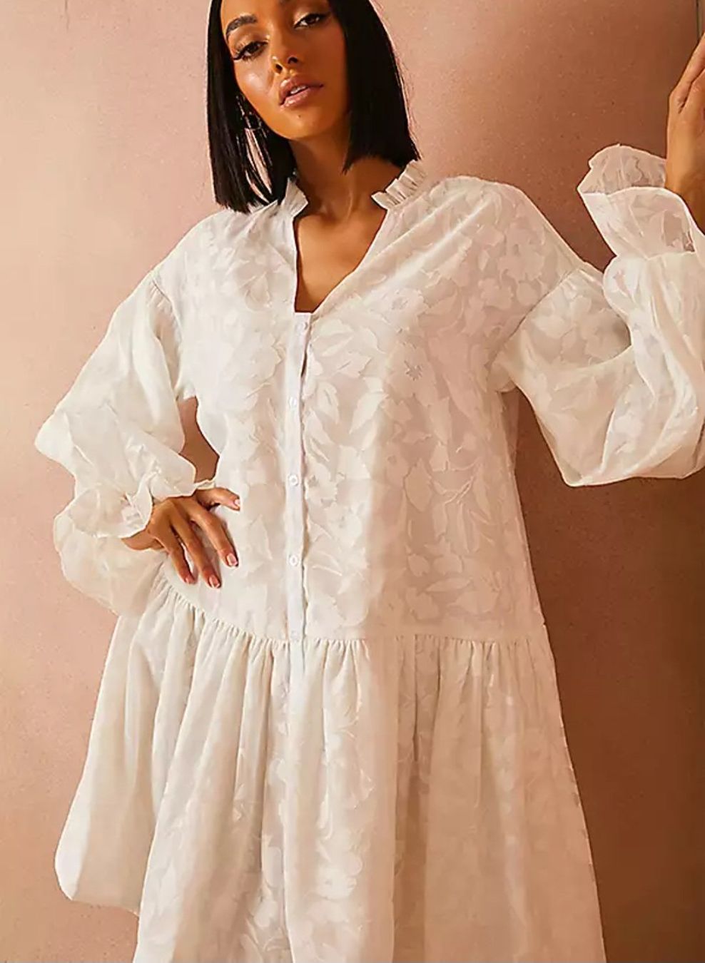 Vestiti: Weisses Jacquard Hemdkleid mit Puffärmeln – Nuovo (secondo la descrizione) da Zürich venduto da Nala2811 1