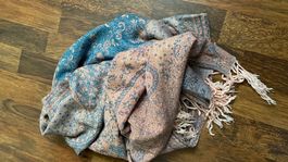 Tuch Schal Paisley Muster lachsblau mit Fransen