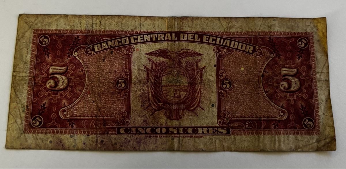 Billets de banque: Ecuador 5 Escudos 1988 – D'occasion à Algetshausen par Carrhard 1