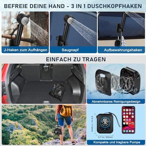 Docce: Camping Dusche 8000mAh Campingdusche Tragbare Pumpe Mobile – Nuovo e nell'imballaggio originale da Hundwil venduto da Stallone5 5
