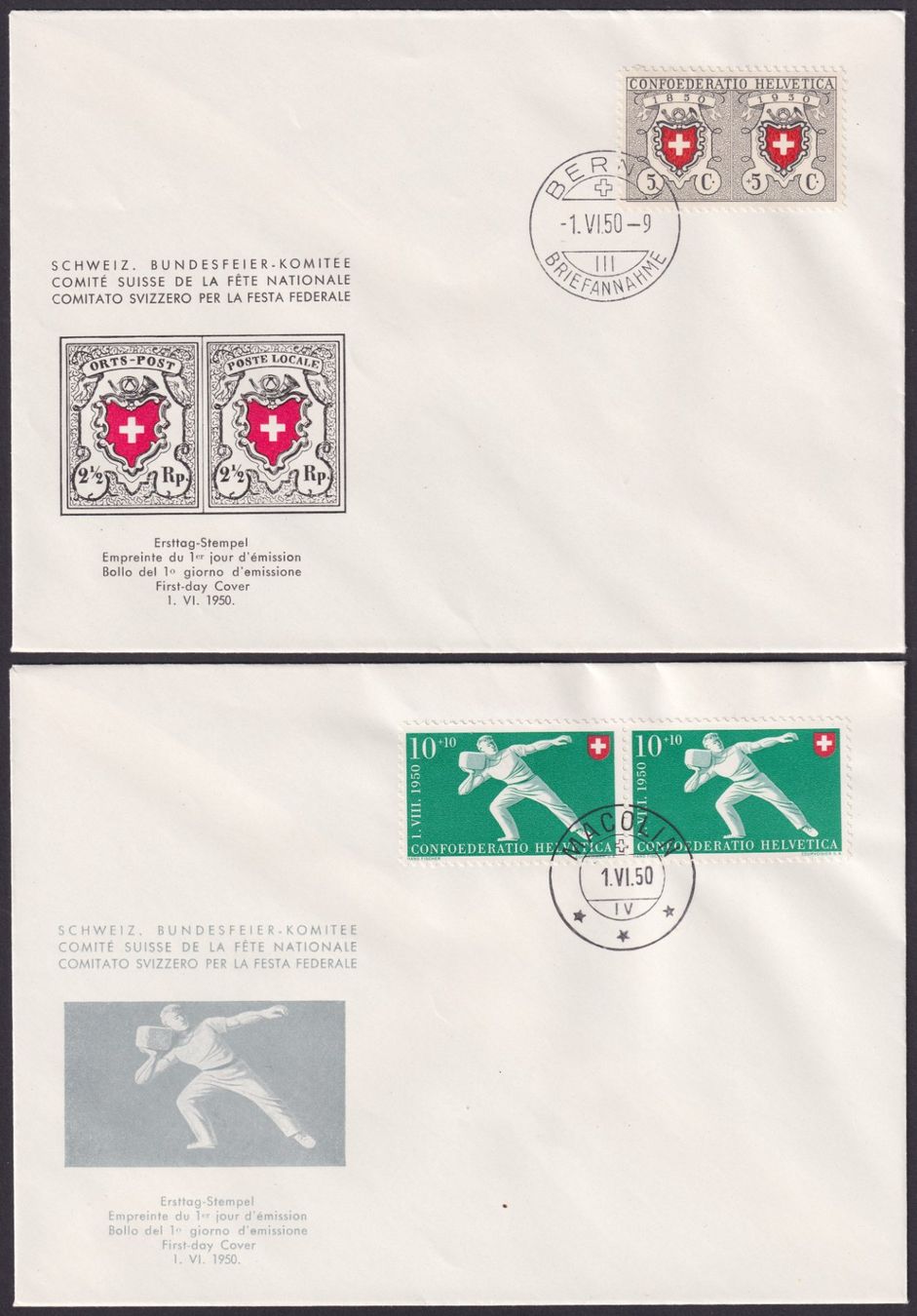 Tutti i francobolli: PP 1950 Komitee FDC, B46-B50 Sport, Kat: 225.- – Usato da Ebikon venduto da SilvioFreund 1