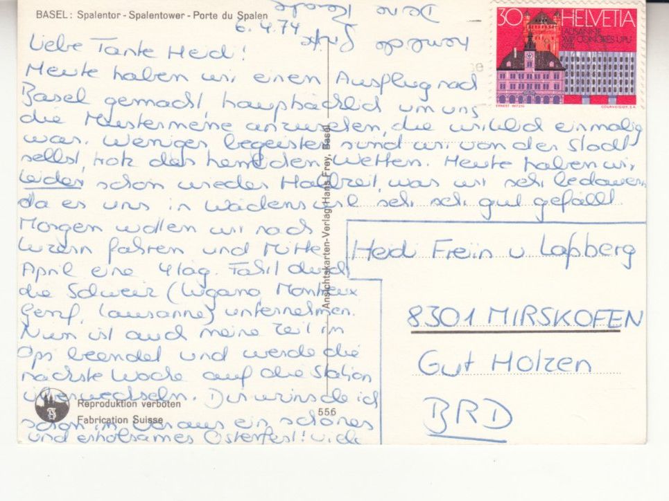 Ansichtskarten: Basel 1974 – Gebraucht aus Bürglen TG von StampGraf 1