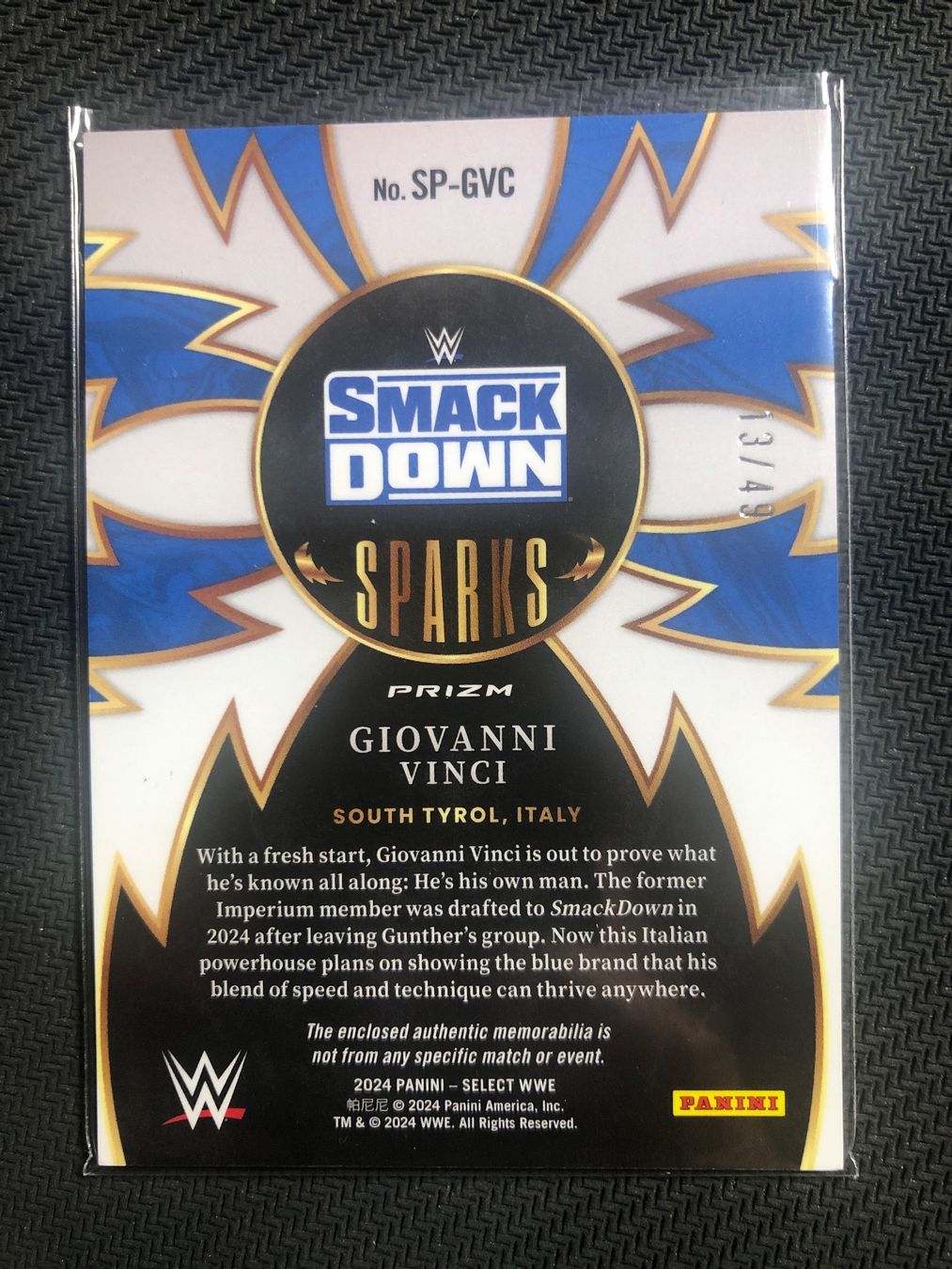 Topps Carte collezionabili: Panini Select WWE Giovanni Vinci Patch /49 – Usato da Wangenried venduto da Garagara 1