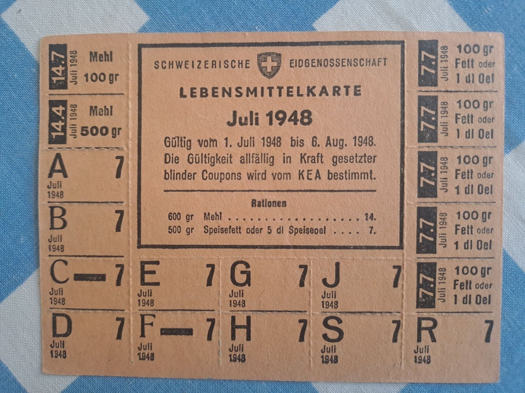 Documenti: CARTE DE RATIONNEMENT 1948 – Usato da LAUSANNE venduto da KWEW 1