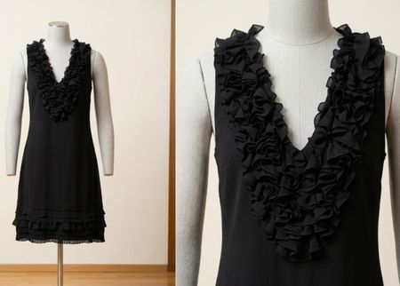 Robe noire Ted Baker, taille 2, été/printemps. Volants.