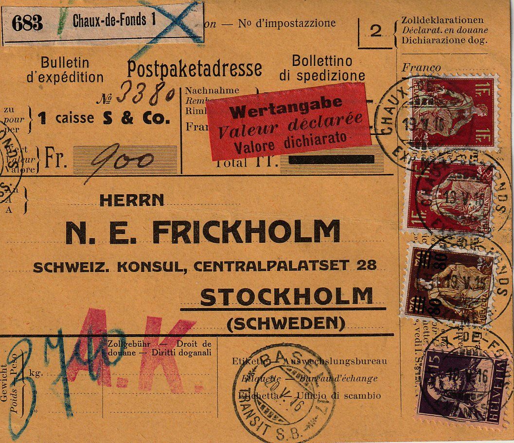 Tutti i francobolli: Postpacketadresse div. Helvetia mit Schwert – Usato da Arlesheim venduto da gaugi43