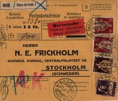 Postpacketadresse div. Helvetia mit Schwert