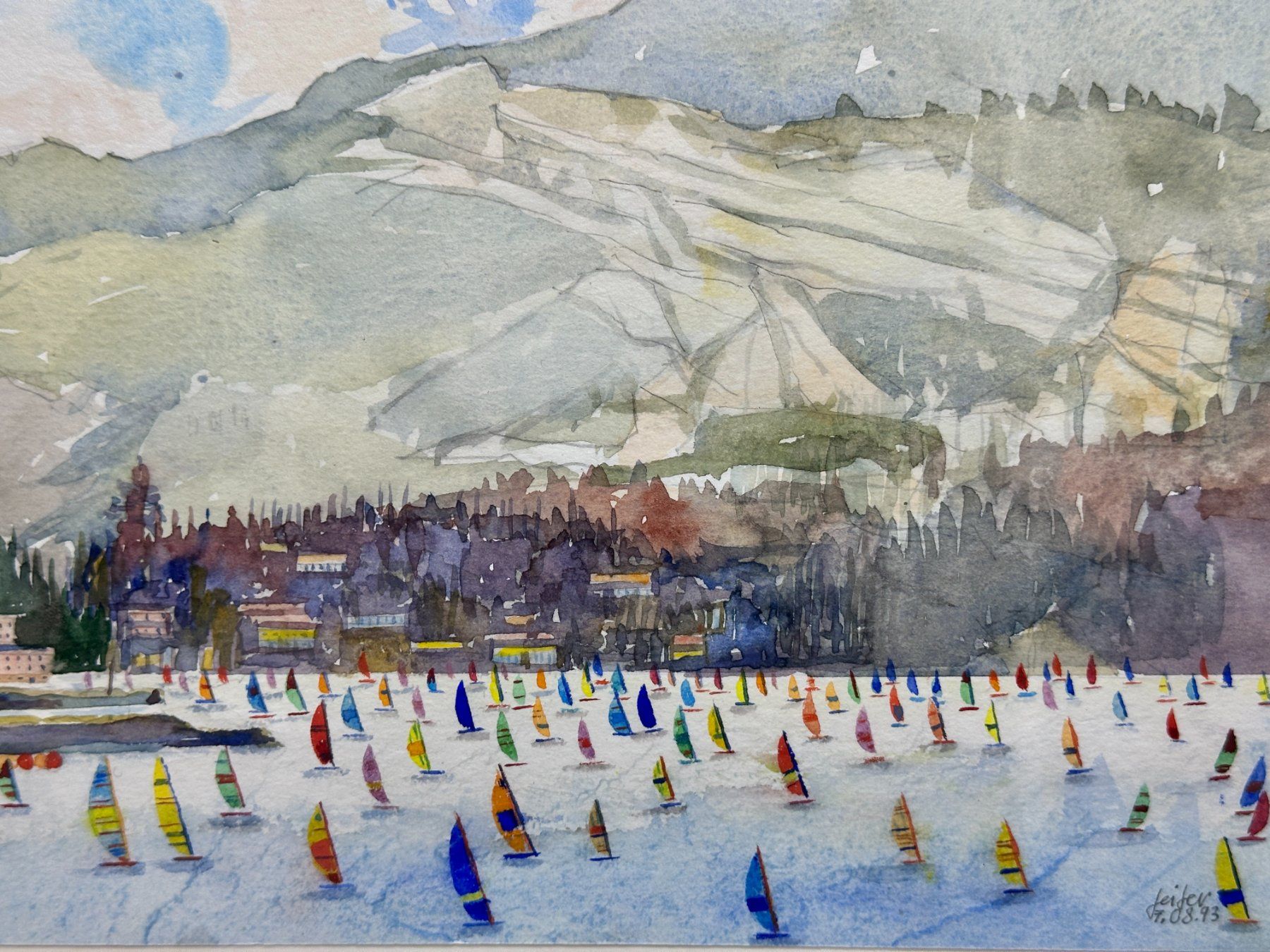Gemälde: Aquarelle sur papier "Régate sur le Léman" Signée – Gebraucht aus Morges von vintix 3