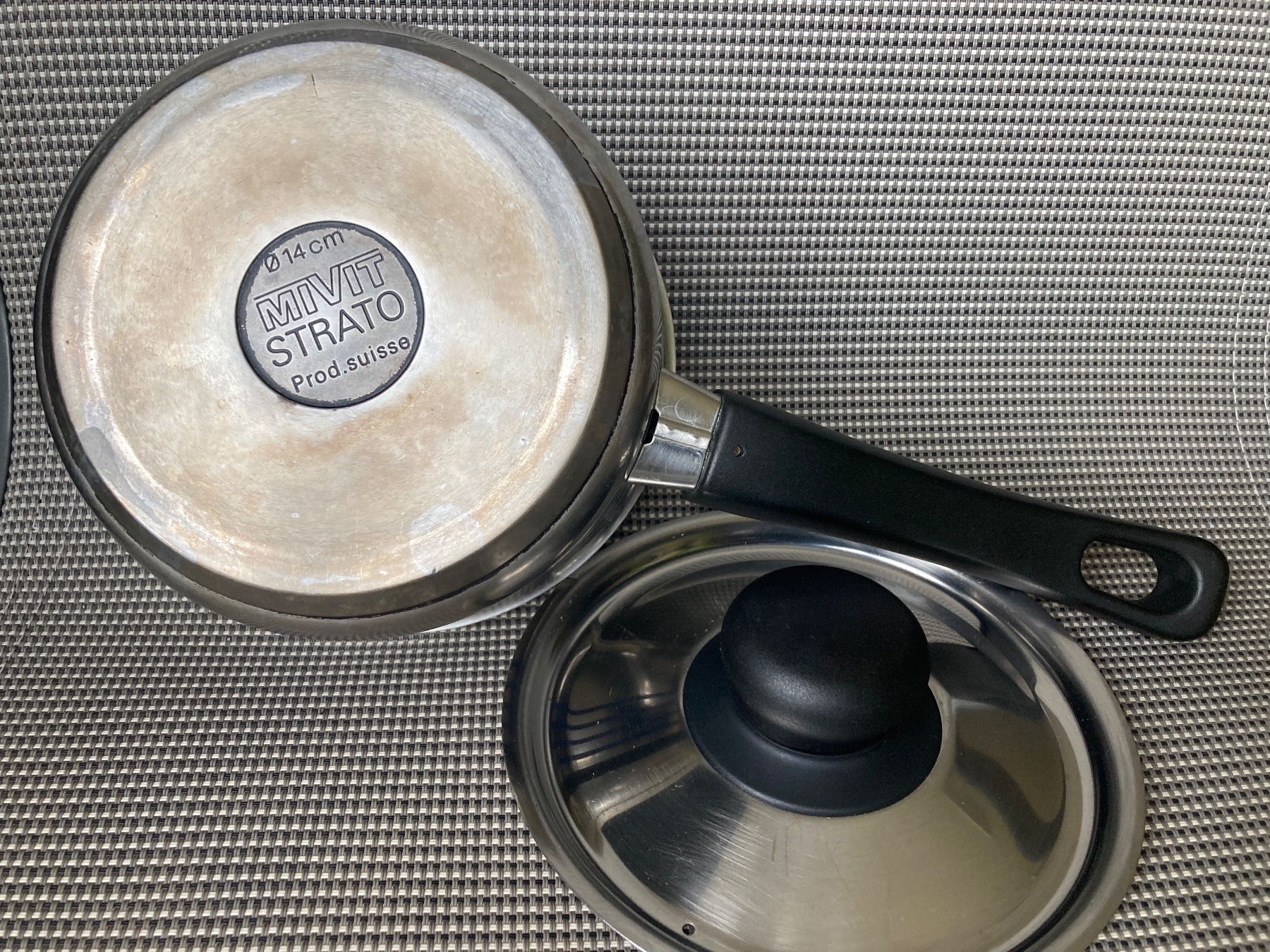 Padelle: Kasserolle mit Stiel D=14cm mit Deckel MIVIT – Usato da Stäfa venduto da ARCHITEKTUR-liqui 1