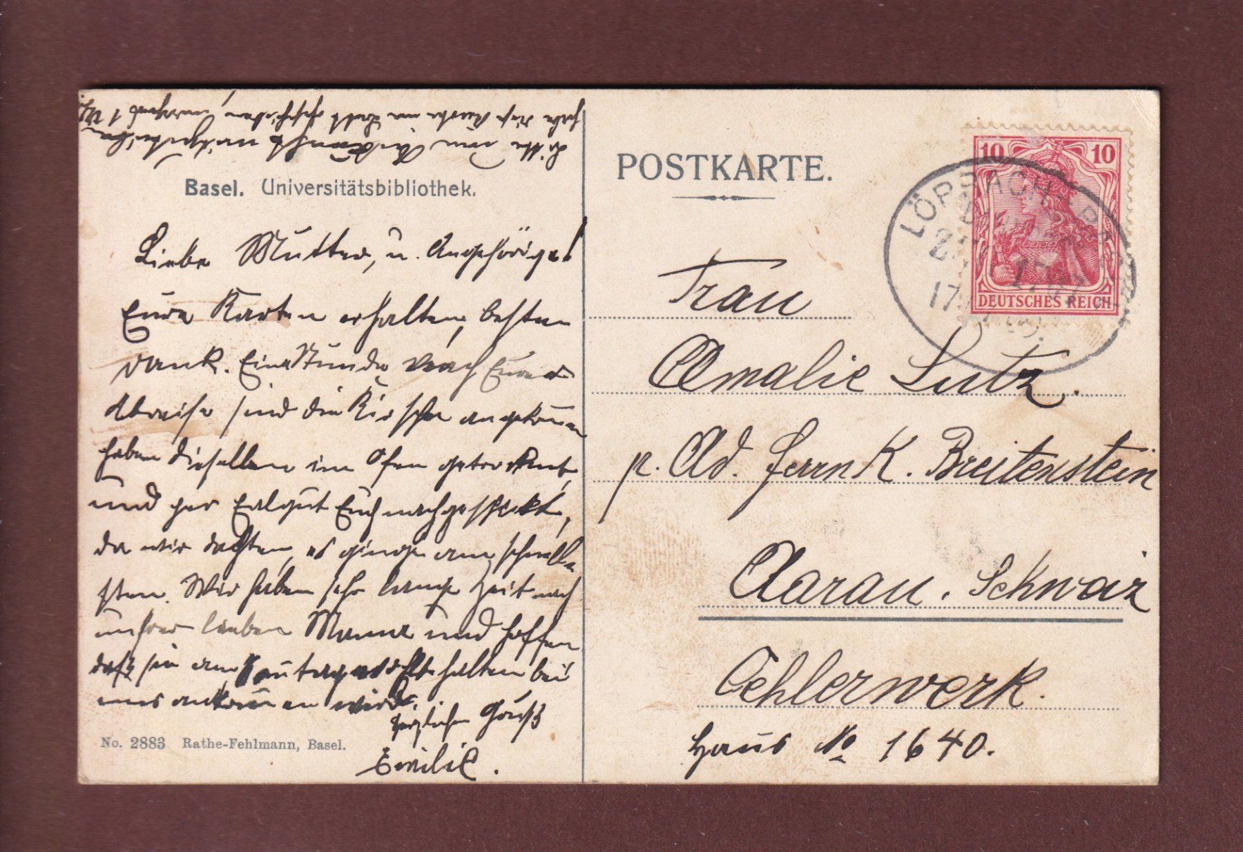 Cartoline postali: BASEL - Universitätsbibliothek - 1909 – Usato da Pully venduto da nicecards 1