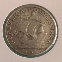 PORTUGAL 10 Escudos 1937 SILBER
