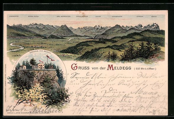Cartes postales: Litho Meldegg, Gasthaus zur Meldegg, Pan – D'occasion à Berlin par bartko-reher