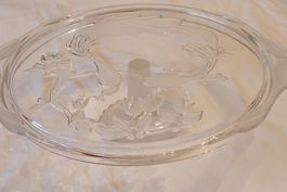 Elegante Servierplatte aus Glas mit Vogelmuster, neuwertig