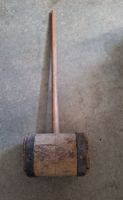 Antiker Holzschlägel Hammer mit Eisenringen gebraucht