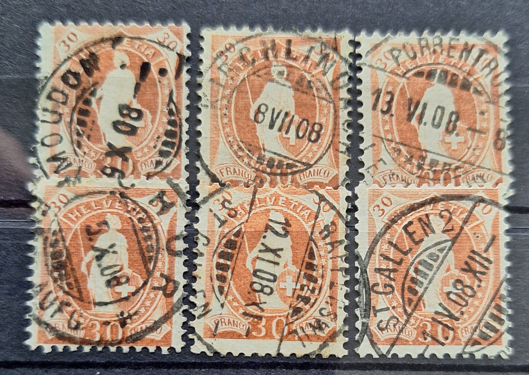 Tous les timbres: Stehende Helvetia 96A 6x – D'occasion à Balgach par SIMEON27