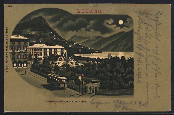 Ansichtskarten: Mondschein-Lithographie Lugano, Giardino – Gebraucht aus Berlin von bartko-reher