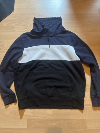 Sweat à capuche tricolore, col montant, bleu, blanc, noir L