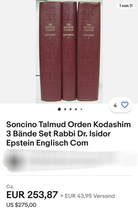 4v Set Soncino Gemara Compact Talmud Translation Into English