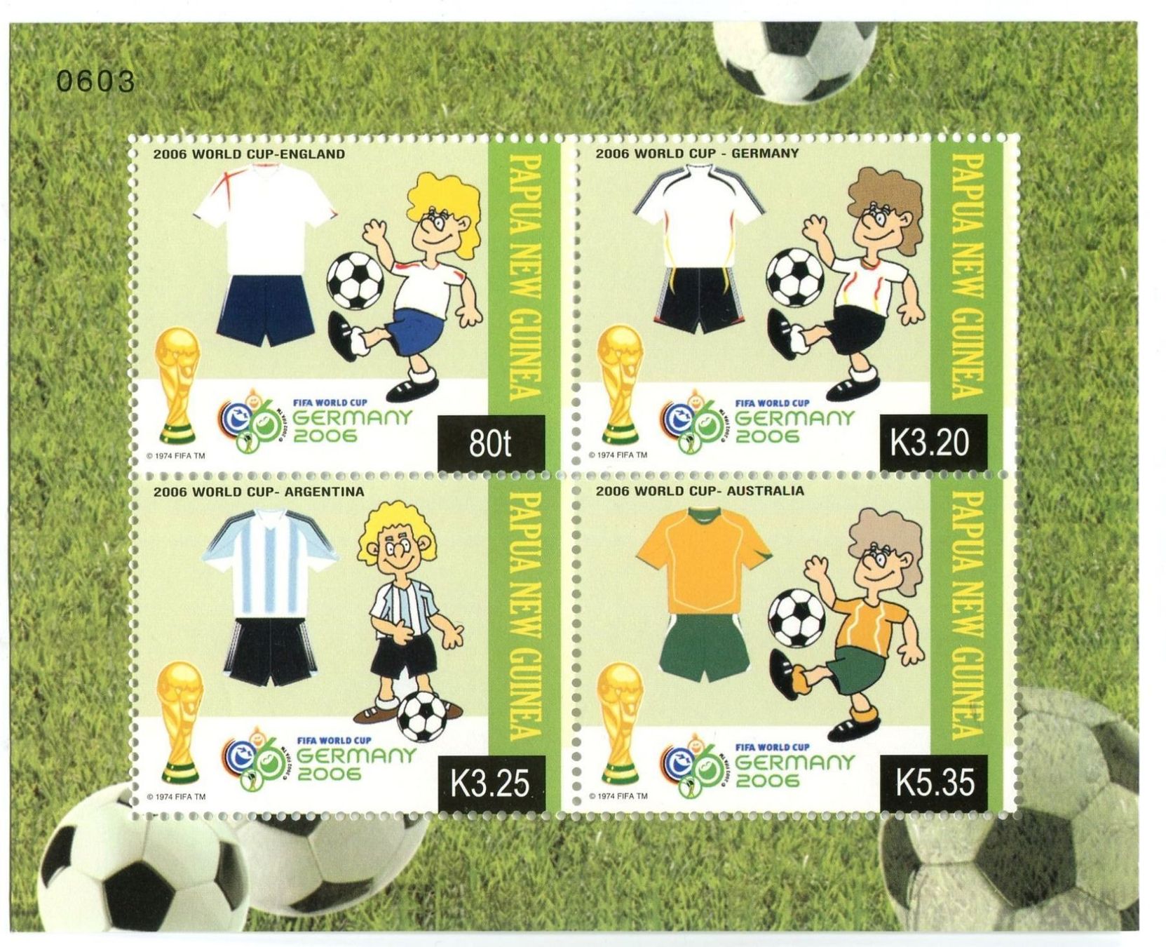 Tutti i francobolli: Block "Fussball". Papua-Neuguinea. – Nuovo e nell'imballaggio originale da Basel venduto da Butsch5