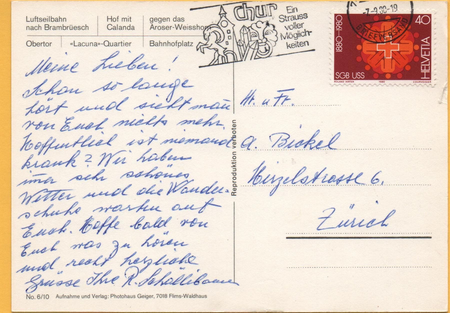 Ansichtskarten: Mehrbild-AK CHUR Postauto, Luftseilbahn nach Brambrüesch – Gebraucht aus Jona von philajona 1