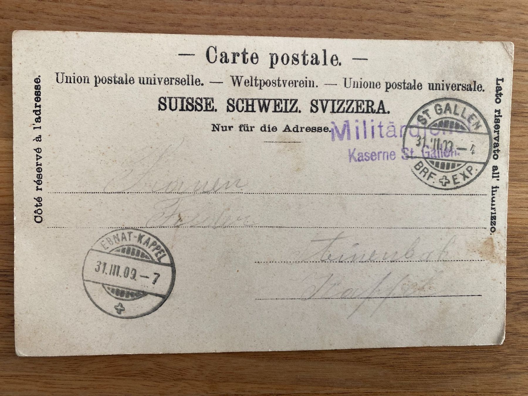 Cartes postales: Ansichtskarte St. Gallen Kaserne 1909 – D'occasion à Unterterzen par bac_287t 1