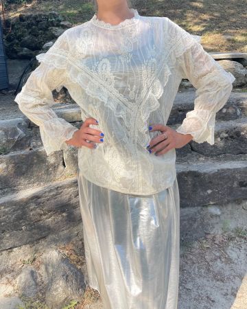 Chic camicia di rayon a pizzo satinato-tg S/M-nuovo👌👌