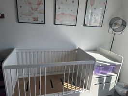 Babybett mit Wickelkommode weiss gebraucht