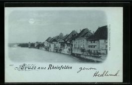 Mondschein-AK Rheinfelden, Uferpartie