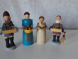 Erzgebirge Räuchermänchen, 4  Stk. aus Holz, VERO + VEB 1965