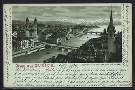 Mondschein-AK Zürich, Aussicht auf den 