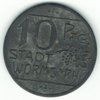 Münze 10 Pfennig Kriegsgeld Stadt Worms, Deutschland, 1918