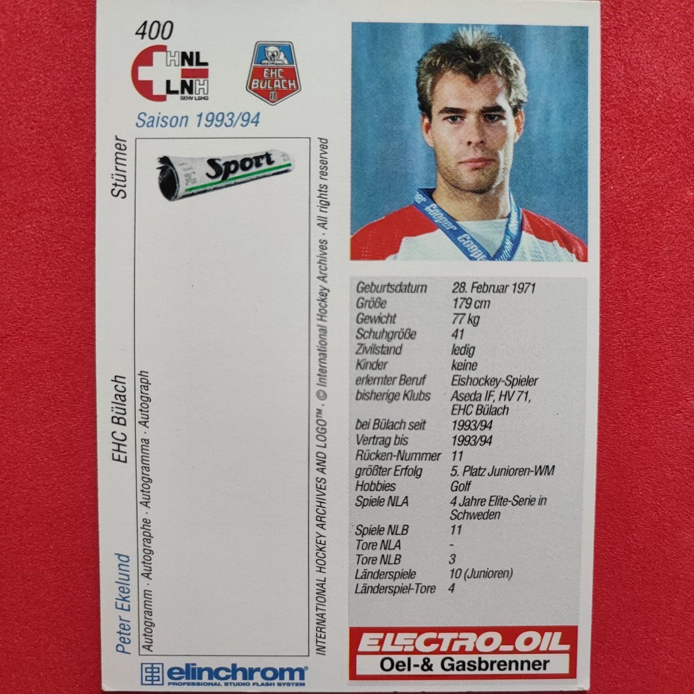 Carte collezionabili: Peter Ekelund - EHC BÜLACH - 1993/94 – Usato da Dübendorf venduto da kb86_MOVIE 1