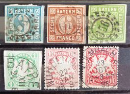 BAVIÈRE - BAYERN: 6 Gestempelte aus 1850–1888