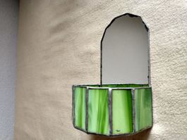 Grüne Wand-Vase aus Glas mit Spiegel, Handarbeit, Top!