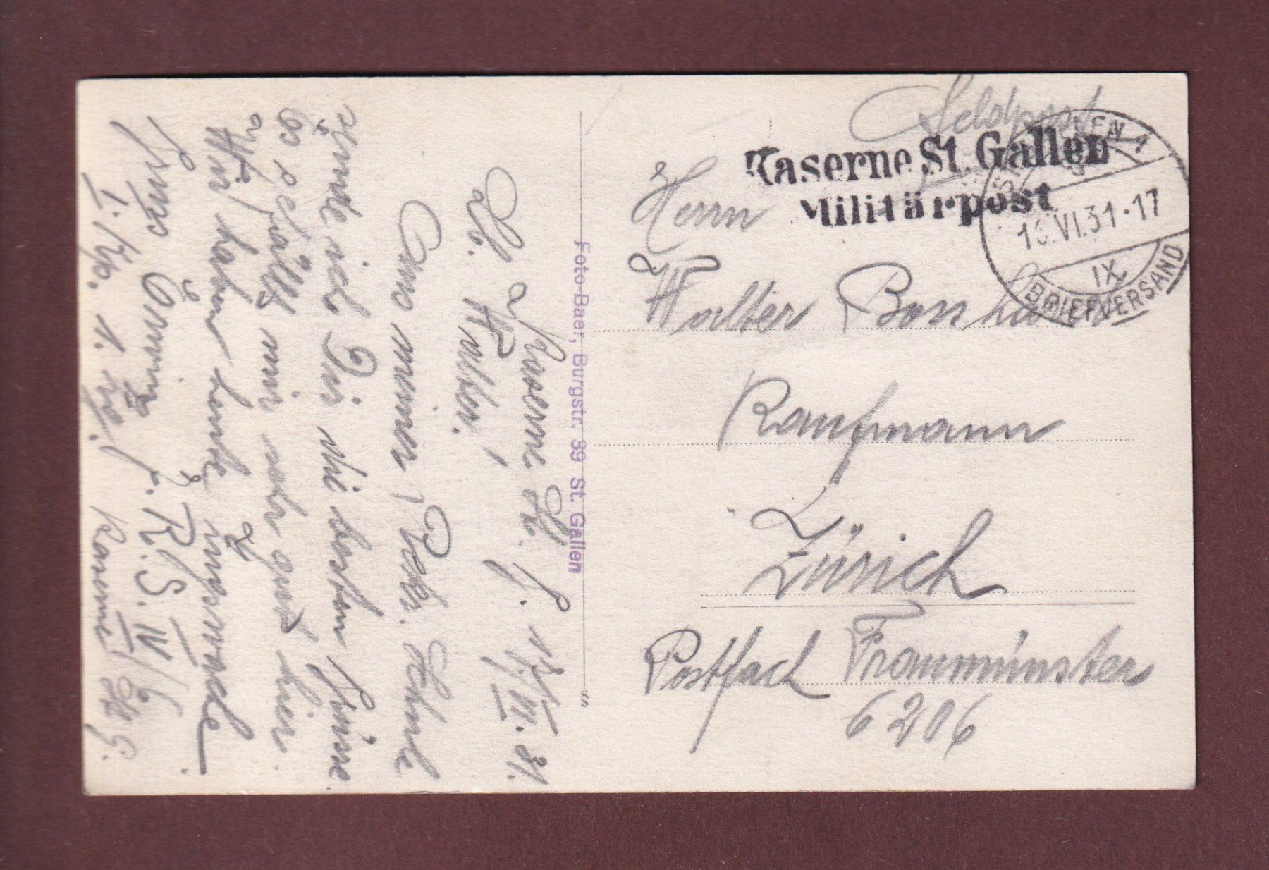 Cartoline postali: ST. GALLEN - Kaserne - 1931 Feldpost – Usato da Pully venduto da nicecards 1