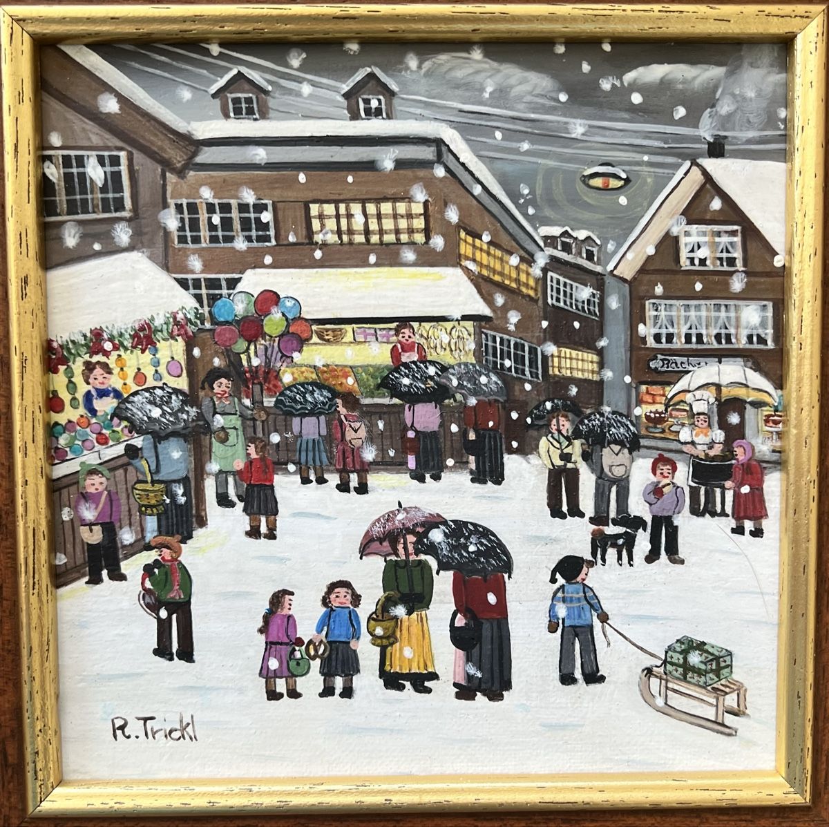 Dipinti: Renate TRICKL: Gemälde Weihnachtsmarkt Winter 2006 – Usato da Adliswil venduto da bilderboerse-zuerich