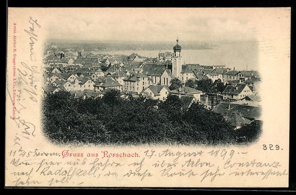 Cartoline postali: AK Rorschach, Blick zum Ort, 1899 – Usato da Berlin venduto da bartko-reher