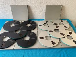 10 ReVox NAB Metal Spulen mit Band und Archivcassetten