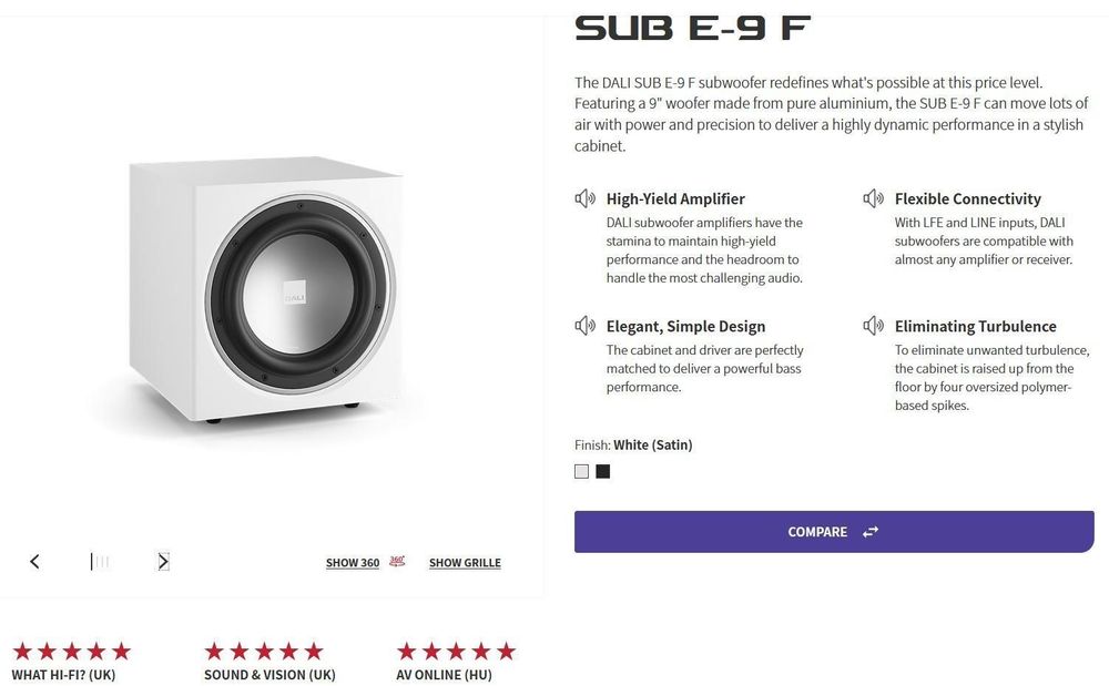 DALI E9F stylish highend Subwoofer white Kaufen auf Ricardo