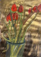 Gemälde Tulpen mit goldenem Hintergrund handgemalt Acryl