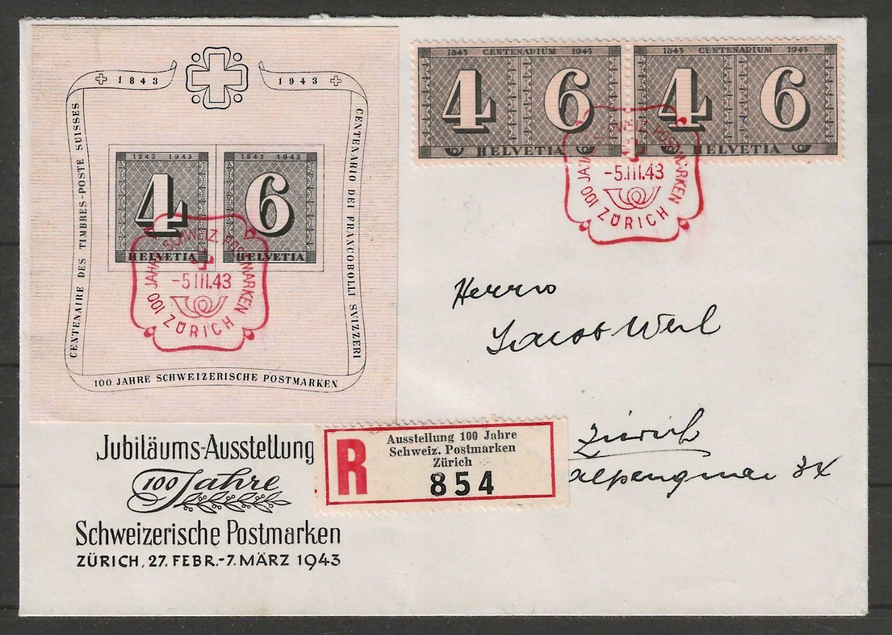 Tutti i francobolli: 1943 : Ausstellungbrief mit Block W14 – Usato da Gümligen venduto da Geniusbuy