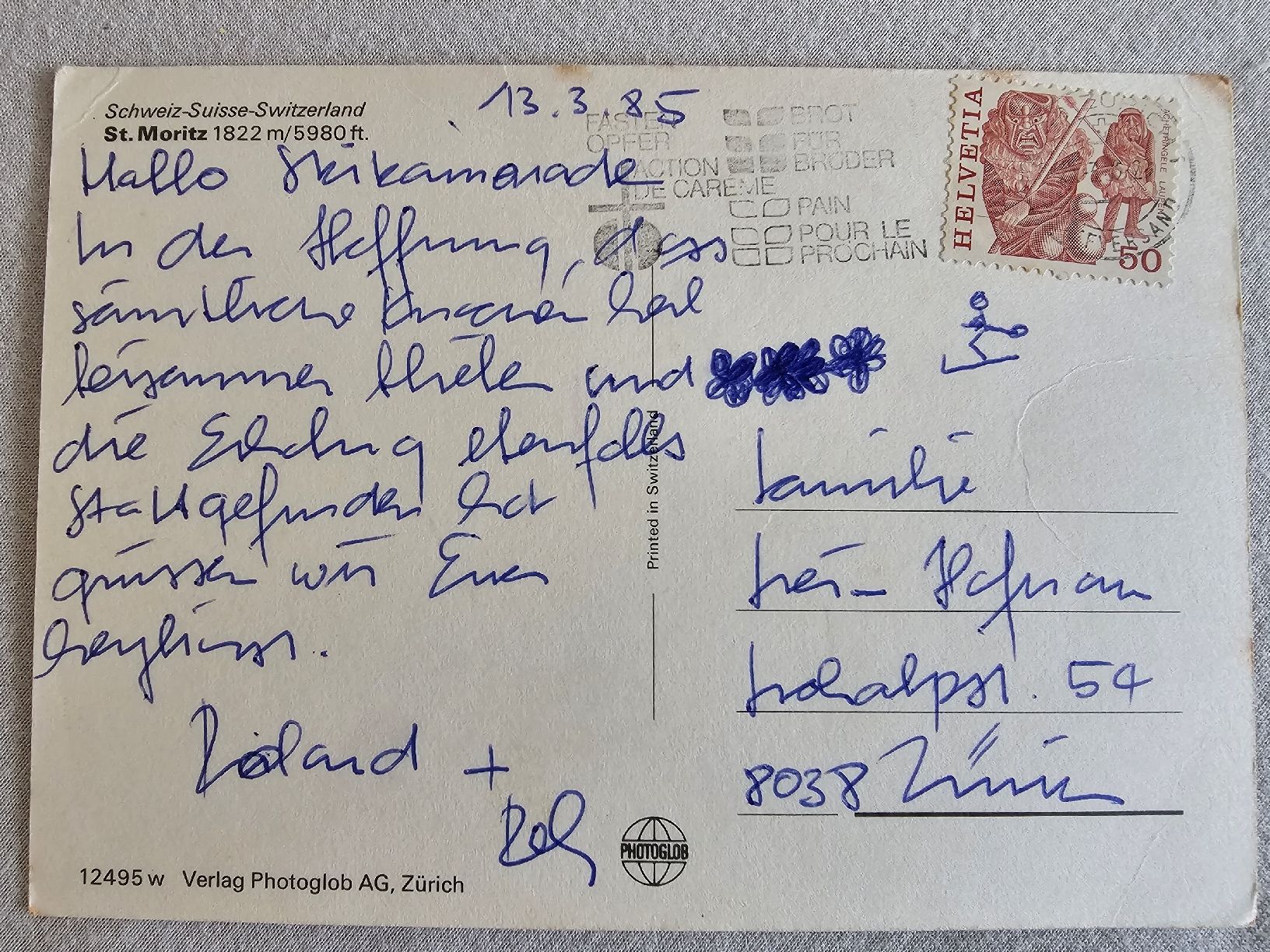 Cartes postales: Postkarte St. Moritz 1985 – D'occasion à Bütschwil par Taranabo 1