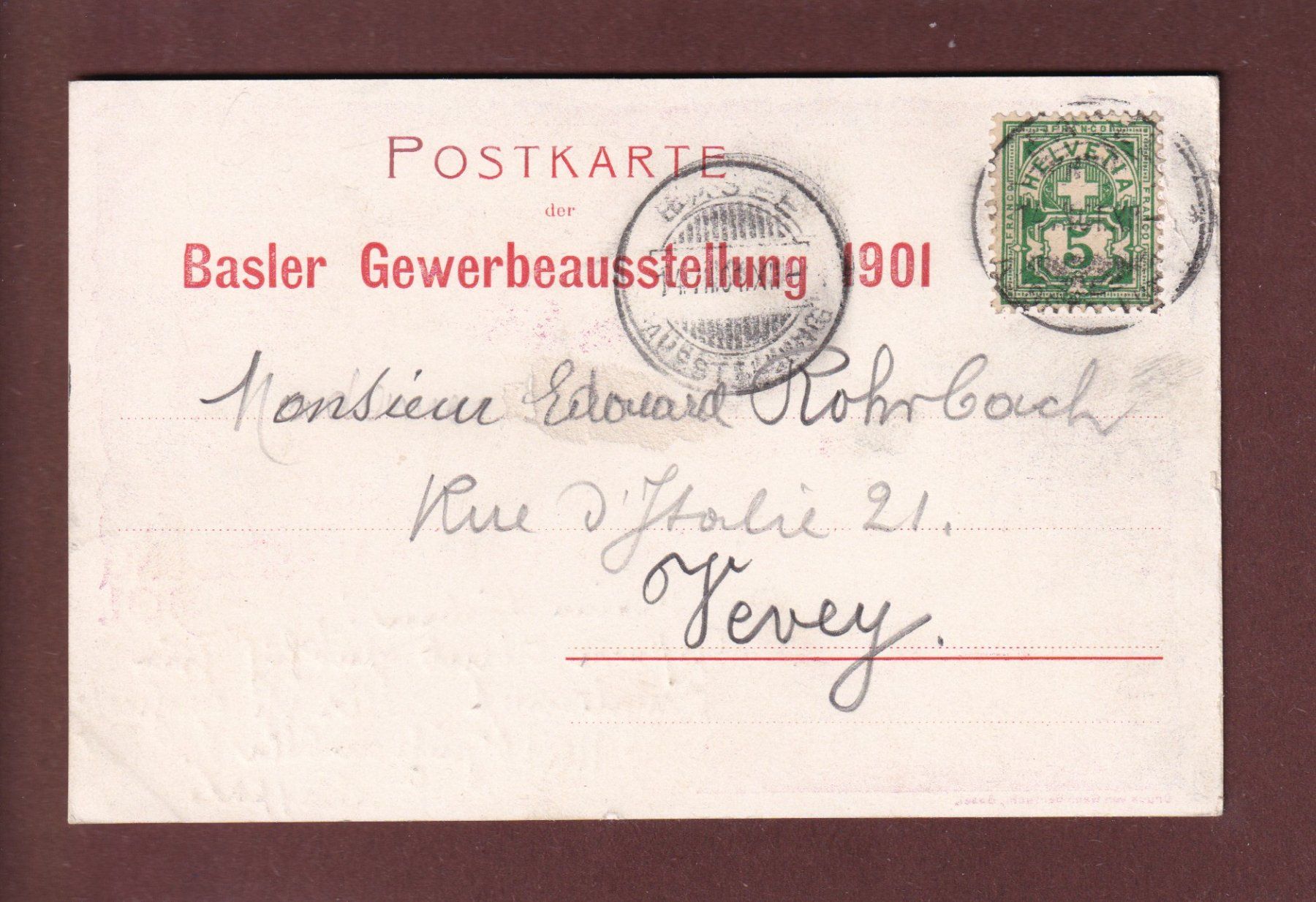Cartoline postali: BASEL - Gewerbe Ausstellung 1901 – Usato da Pully venduto da nicecards 1