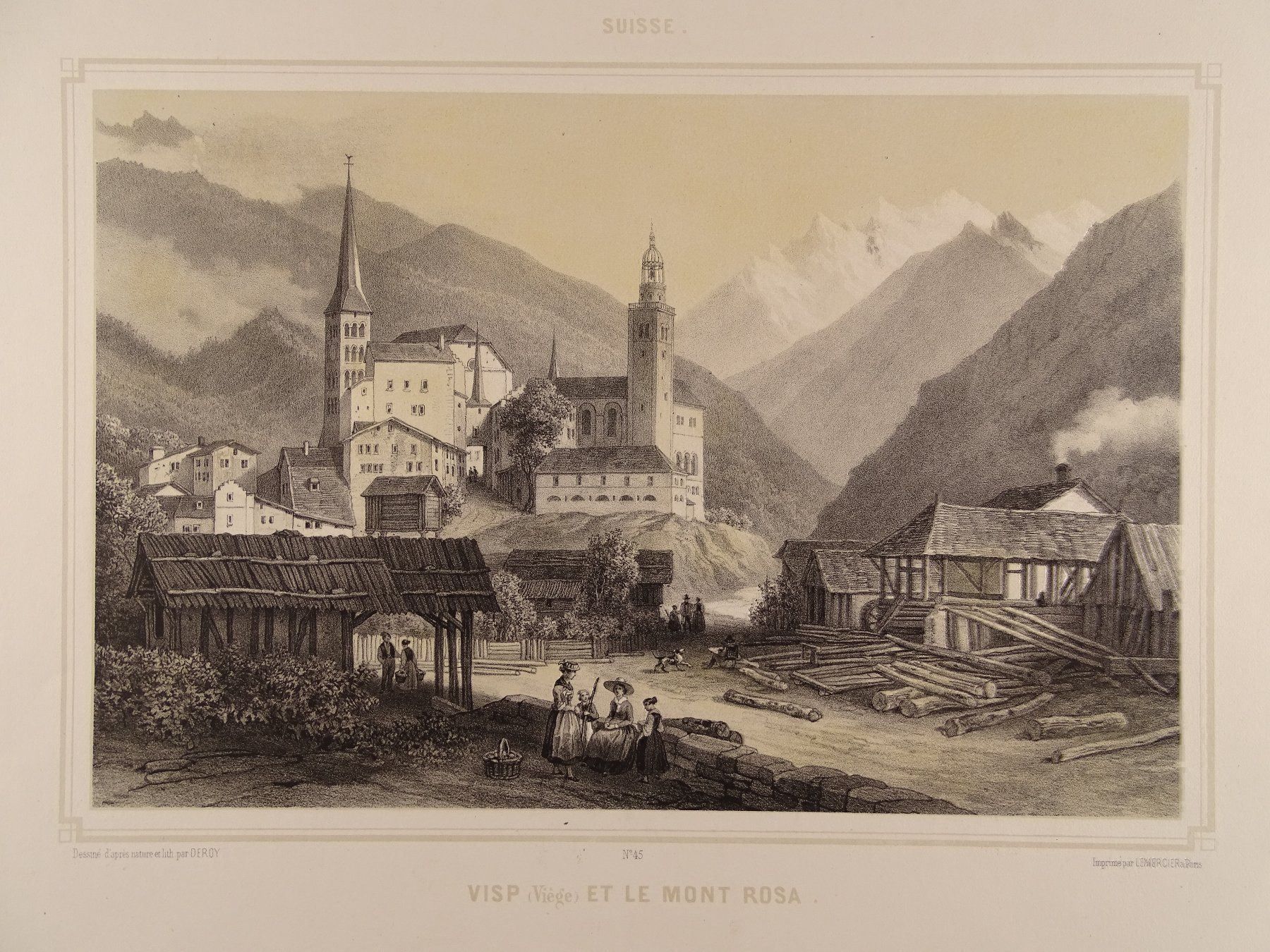 Incisioni: VISP, VIÈGE, LITHOGRAPHIE UM 1840 – Usato da Grüningen venduto da Kartensammler