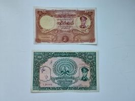 2 Banknoten, 50 und 300 Kyats, UNION BANK OF BURMA 1958