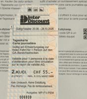 2x SBB Inter Discount Spezial Tageskarte 2. Klasse