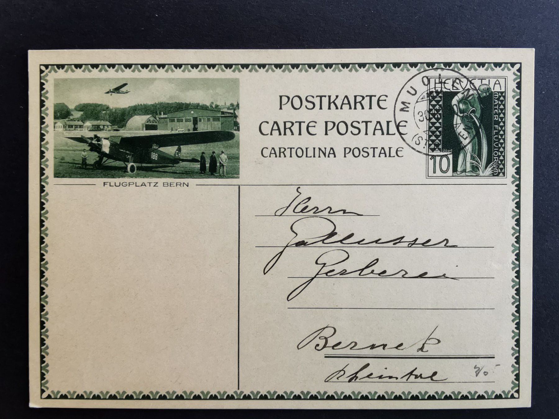 Cartoline postali: Bildpostkarte   Bern  Flugplatz  1930  Flugzeug – Usato da Rheineck venduto da kat_7gld