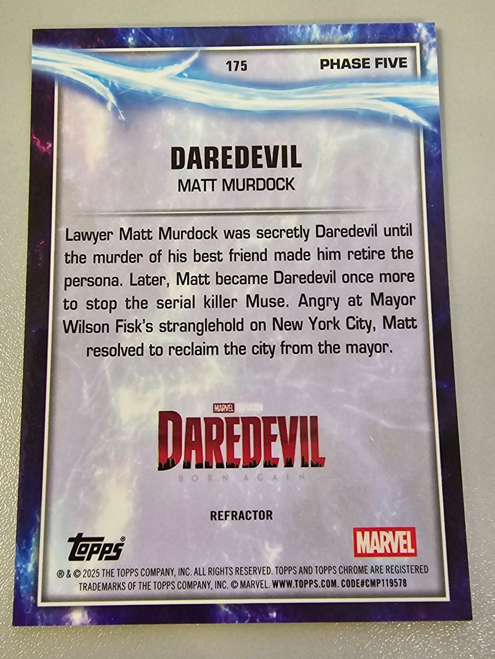 Topps Carte collezionabili: DAREDEVIL MATT MURDOCK 2025 Topps Chrome Marvel Studios Refr – Usato da Arth venduto da BricksCardsCollects 1