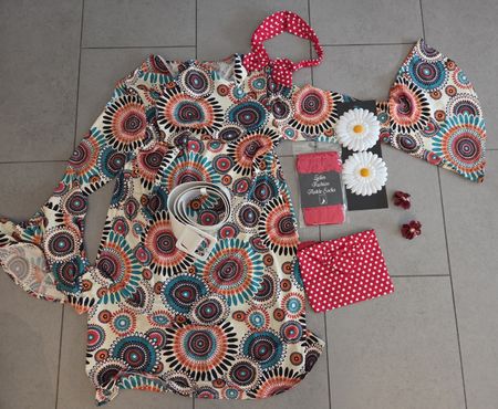 Fasnacht Damen Kostüm Set 70er Jahre mit Accessoires