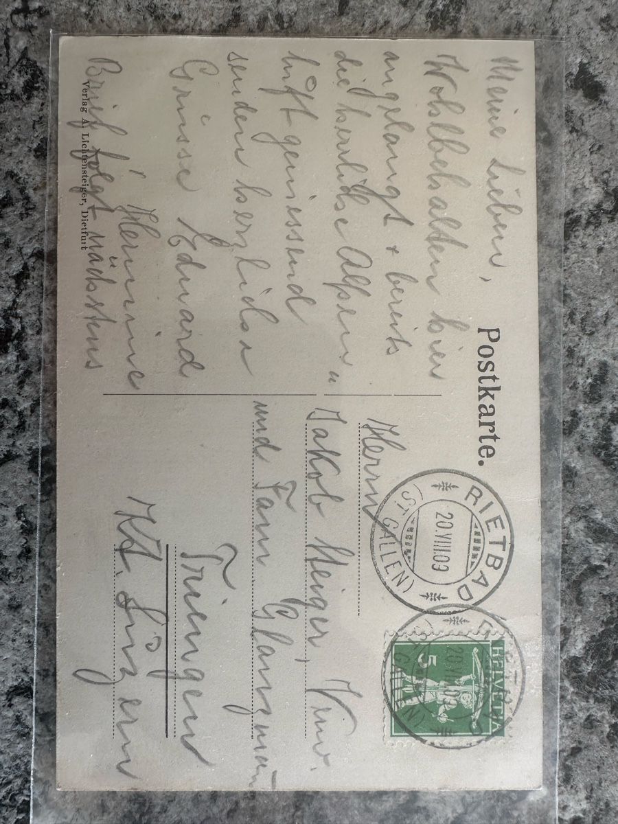 Ansichtskarten: Gruß vom Rietbad Säntis 1909 – Gebraucht aus Wettingen von Phibras 1
